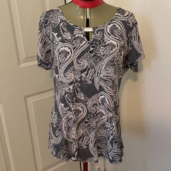 Sami & Jo Boho Paisley Scoop Neck Short Sleeve Tunic Top Size L - Picture 1 of 7